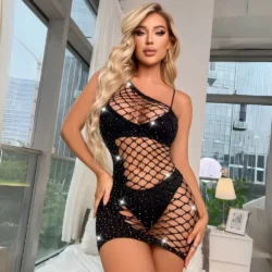 Glam Mesh - egyvállas, csillogó miniruha