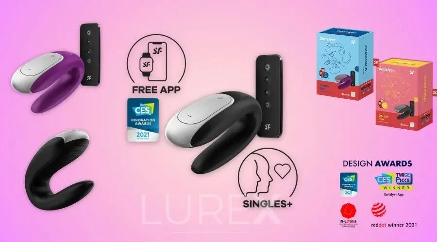 Satisfyer Double Fun – okos, vízálló és rádiós párvibrátor, amely távirányítóval és app vezérléssel fokozza az intim élményt.