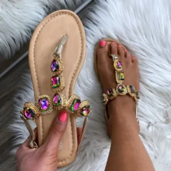 Crystal Shine - köves, arany díszítéses szandál