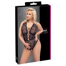 Cottelli Curves Plus Size - áttetsző mintás nyitott body
