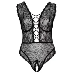 Cottelli Curves Plus Size - áttetsző mintás nyitott body