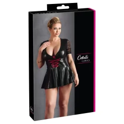 Cottelli Plus Size - fényes ruha piros fűzéssel