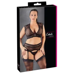 Cottelli Plus Size - strasszos csipkés fehérnemű szett